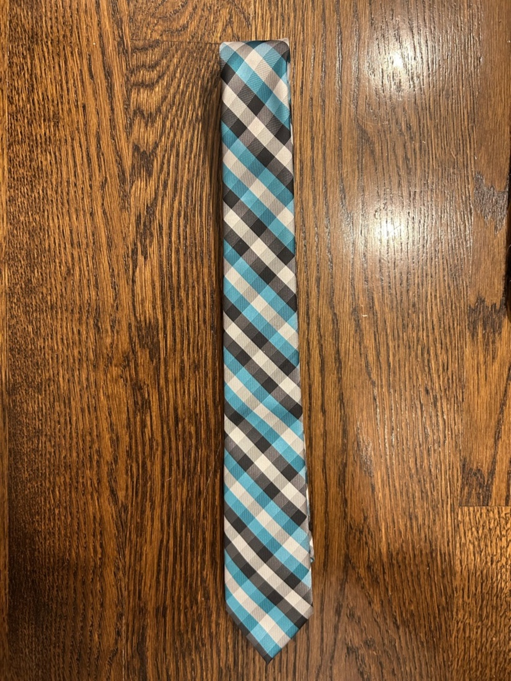 Boy’s Chaps Plaid Teal Blue & Gray Tie - Classic Pattern